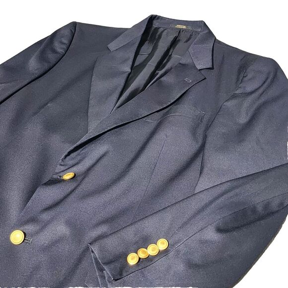 Hart Schaffner Marx Gold Trumpeter Two Button Blazer Men's 44R Blue Lined USA - Picture 2 of 12